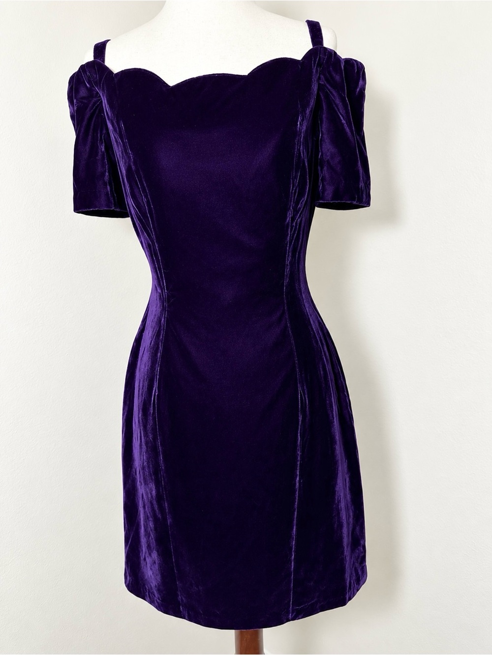 Vintage Velvet Off-Shoulder Purple Dress